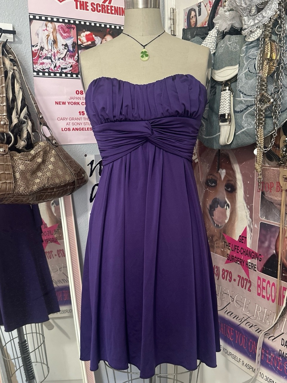 2000’s Speechless Purple Strapless Ruched Babydoll Dress Size S/M